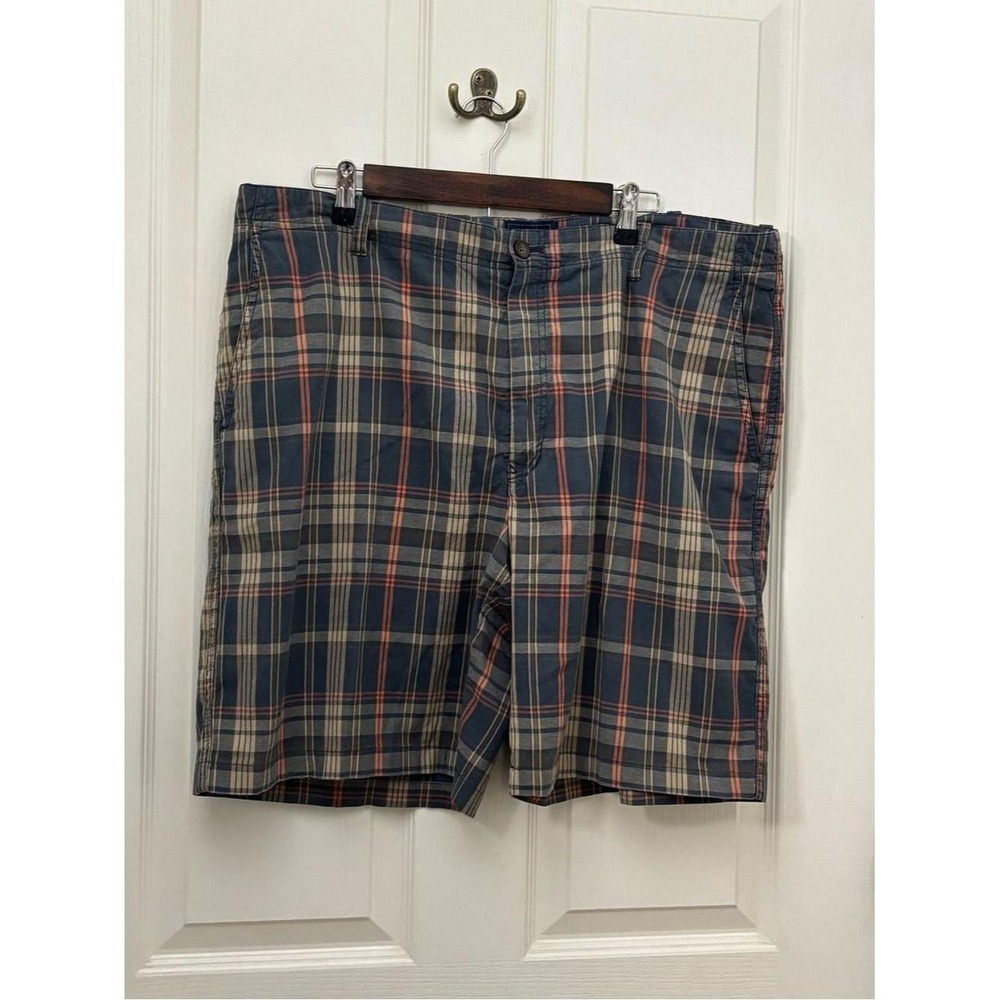 IZOD Jeans Mens Plaid Shorts Blue Gray Tan Orange Flat Front Size 40W